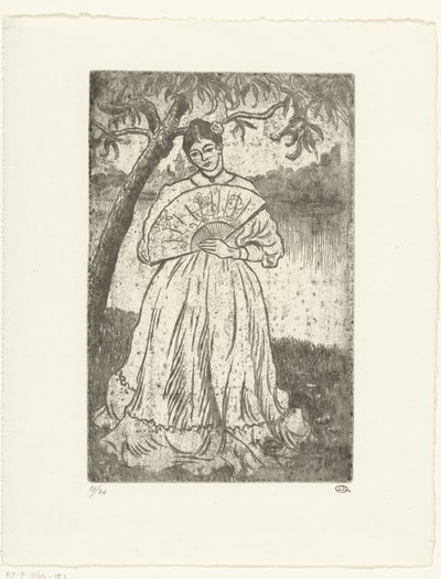 Žena s ventilátorem od Lucien Pissarro