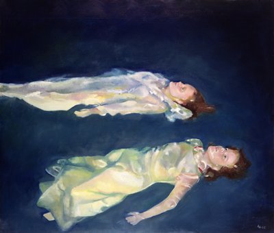 Dvě plovoucí dívky, 2004 (olej na desce) od Lucinda Arundell