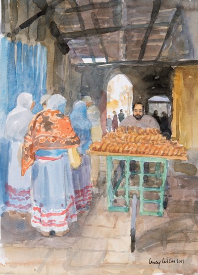 Bagel Seller ve Starém Městě, Jeruzalém, 2019 (bez papíru) od Lucy Willis