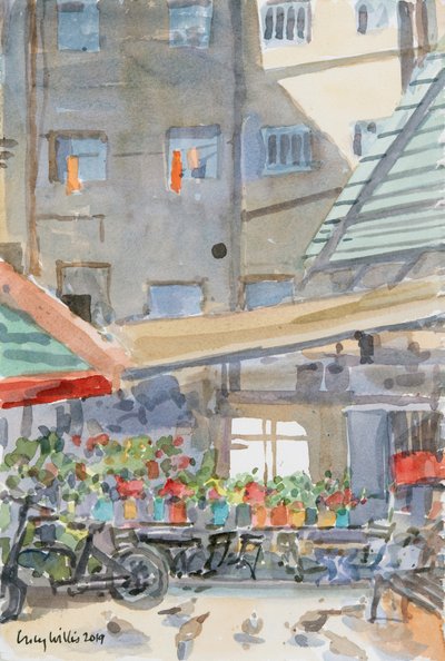 Orange Dusters Drying, Mahane Yehuda, Jeruzalém, 2019 (bez papíru) od Lucy Willis