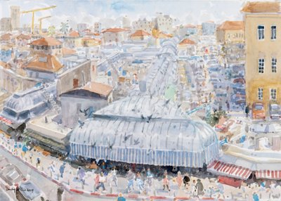 Pohled z balkónu, Mahane Yehuda, Jeruzalém, 2019 (bez papíru na papíře) od Lucy Willis