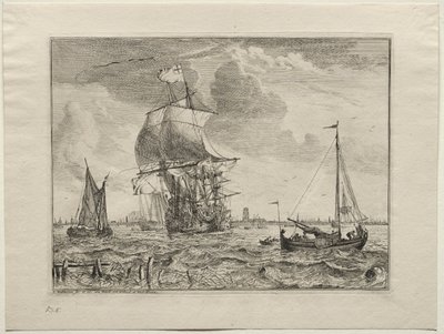 Mořská scéna s Amsterdamem v dálce od Ludolf Backhuysen