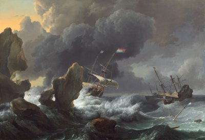 Lodě v nouzi u skalnatého pobřeží, 1667. od Ludolf Backhuysen I