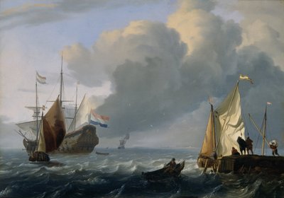 Holandská fregata a další lodě u pobřeží, asi 1690 (olej na dubové desce) od Ludolf Bakhuizen