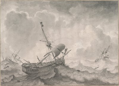 Lodě na rozbouřeném moři od Ludolf Bakhuizen