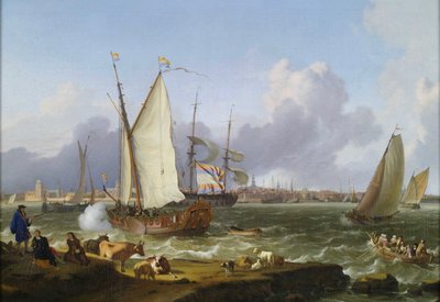 Pohled na Emden z ostrova Nesserland od Ludolf Bakhuizen