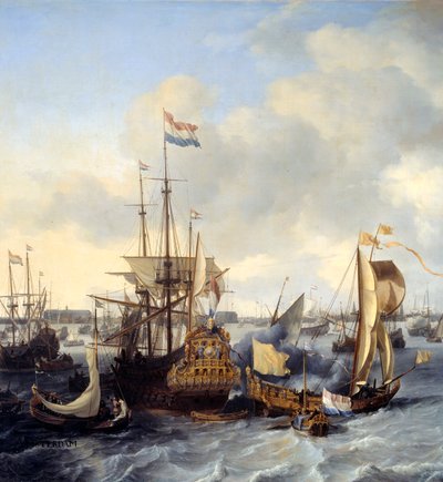 Pohled na amsterdamský přístav z detailu. Obraz Ludolfa Backhuysena (1631-1708) 1666 Ne. 1,28x2,21m od Ludolf I Backhuysen