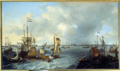 Pohled na amsterdamský přístav z obrazu Ij od Ludolfa Backhuyzena (1631-1708) 1666 ne. 1,28x2,21m od Ludolf I Backhuyzen