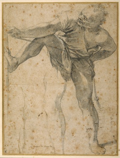 Muž, který tahal na lano, jeho levá noha nacvičovala podruhé (černá křída na papíře) od Ludovico Carracci