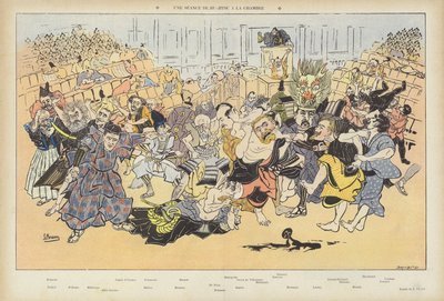 Cvičení ju-jitsu v komoře. Ilustrace pro Le Rire od Ludwig Braun