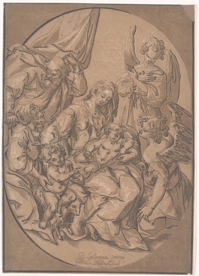 Svatá rodina s Jezulátkem v oválu, asi 1623 od Ludwig Businck