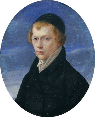 Polodlouhý portrét rusovlasého pána s látkovou čepicí od Ludwig Ferdinand Schnorr von Carolsfeld