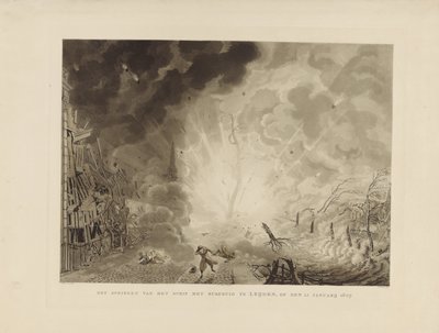 Katastrofa v Leidenu, 1807 Skok na loď se střelným prachem v Leijden, 12. ledna 1807 (název na předmětu) od Ludwig Gottlieb Portman