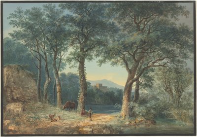 Zalesněné jezero s italskou vilou od Ludwig Hess