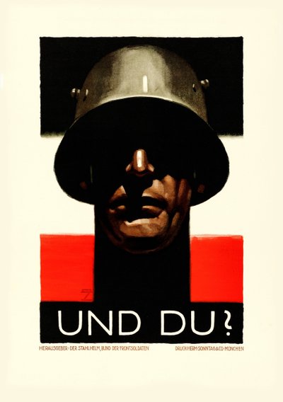A ty ocelová přilba, Liga předních vojáků, 1929. od Ludwig Hohlwein