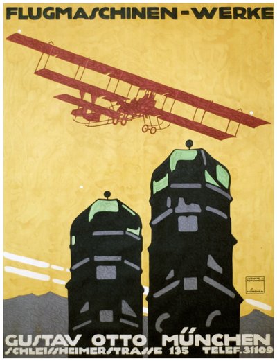 Létající stroje - díla, plakáty. 1912 (litografie) od Ludwig Hohlwein