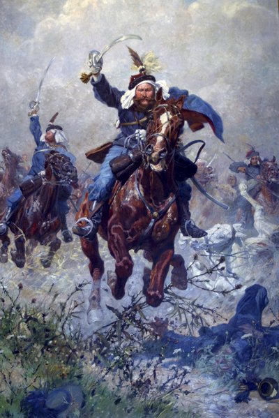 Plukovník Maximilian Ritter von Rodakowski a 13. Uhlans v bitvě u Custozy v roce 1866, 1908 (olej na plátně) od Ludwig Koch