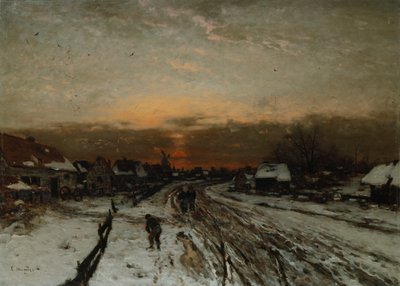 Zimní krajina se západem slunce (olej na plátně) od Ludwig Munthe