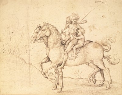 Divoši na koních (pero a hnědý inkoust) od Ludwig Schongauer