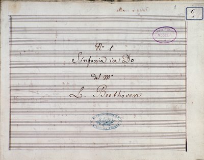 První strana notového záznamu k Symfonii č. 1 en C dur opus 21, Ludwig van Beethoven od Ludwig van Beethoven