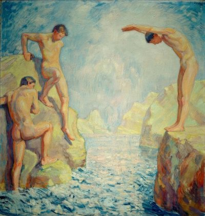 Skalnaté pobřeží s mladými muži od Ludwig von Hofmann