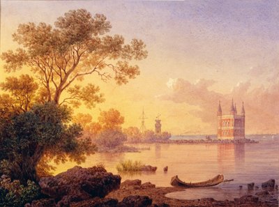 Pohled na růžový pavilon (Ozerki) v Peterhofu (Saint Petersburg). Dílo Luigiho Premazziho (1814-1891), akvarel na papíře. Italské umění 19. století, akademismus. Státní muzeum pod širým nebem Peterhof, Petrohrad. od Luigi Premazzi