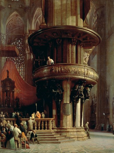 Kázání v milánském dómu, Luigi Bisi (1814-1886), olej na plátně od Luigi Bisi