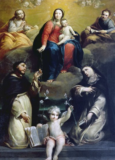 Růžencová madona s SS Dominikem, Kateřinou, Marií Magdalenou a Josefem, 1732 od Luigi Crespi