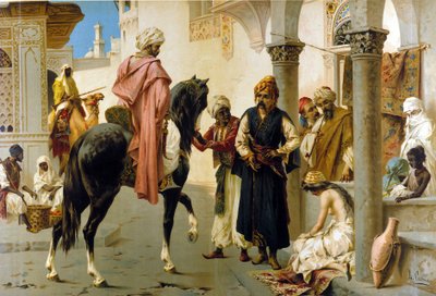 Pořízení otroka z harému. chromolitografie L. Crosia, kolem roku 1890. od Luigi Crosio