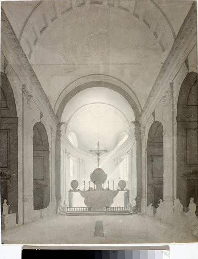 Vnitřní pohled na kostel (kresba a akvarel, cca 1825) od Luigi Garibbo