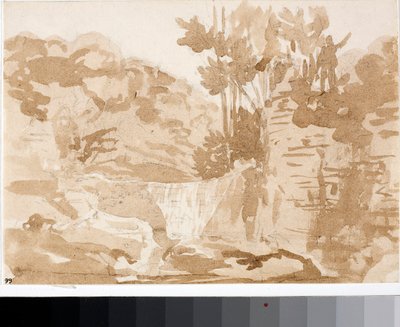 Krajina s vodopády v Settignano, Toskánsko (Akvarel, cca 1820) od Luigi Garibbo