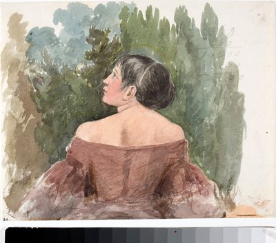 Portrét mladé ženy zezadu (Akvarel, cca 1825) od Luigi Garibbo