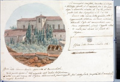 Teleskopický pohled na kostel San Salvatore al monte poblíž Florencie (kresba a akvarel, cca 1833) od Luigi Garibbo
