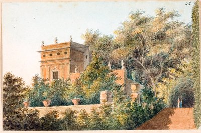 Pohled na Villa Pallavicini delle Peschiere, Janov (akvarel, cca 1825) od Luigi Garibbo