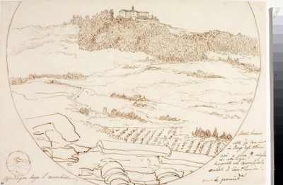 Pohled na Monte Senario poblíž Florencie (kresba, cca 1833) od Luigi Garibbo