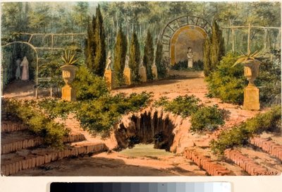 Pohled do zahrady vily Doria a Pegli u Janova (Akvarel, cca 1825) od Luigi Garibbo