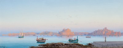 Grand Harbour, Malta, z Valletty, 1911 od Luigi Maria Galea