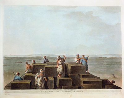 Egypt, vrchol první pyramidy v Gíze, rytina z "Pohledy" od Luigiho Mayera od Luigi Mayer