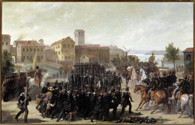 Dobytí města Peschiera del Garda Piemonty, 30. května 1848 (olej na plátně od Luigi Morgari