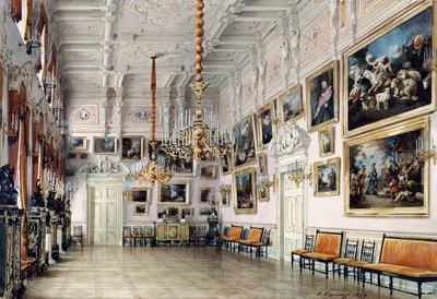 Taneční sál v domě hraběte Bezborodka, Petrohrad, 1849 (pero, štětec, wc, inkoust a bílá barva na papíře, 1849 (pero, štětec, wc, inkoust a bílá barva na papíře) od Luigi Premazzi