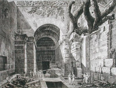 Římské pozůstatky v Castel Gandolfo, jezero Albano, z 