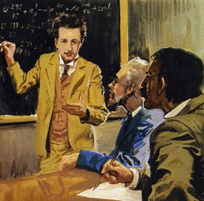 Albert Einstein vystudoval matematiku a fyziku (barevná litografie) od Luis Arcas Brauner