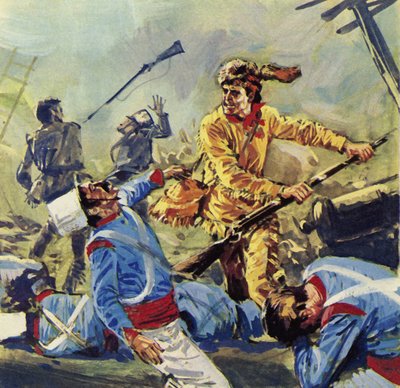 Davy Crockett nakonec padl pod neustálými mexickými útoky (barevná litografie) od Luis Arcas Brauner
