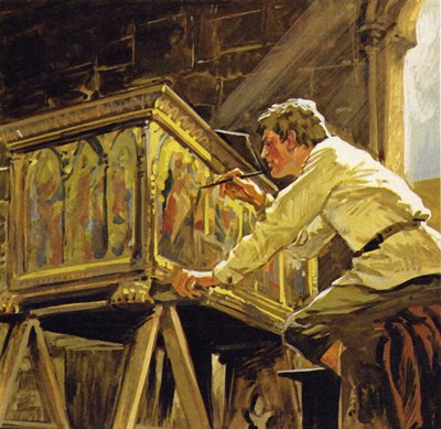 Duccio di Buoninsegna pracoval v Sieně na výzdobě krabic (barevná litografie) od Luis Arcas Brauner