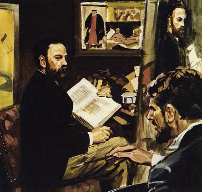 Emile Zola předpověděl, že Manetovo dílo bude viset v Louvru (barevná litografie) od Luis Arcas Brauner