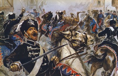 Německý černý husarský pluk (barevná litografie) od Luis Arcas Brauner