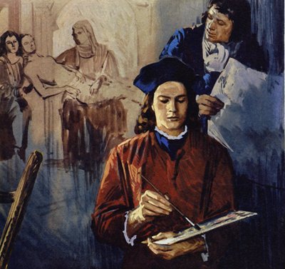Rafael se učil u malíře Perugina (barevná litografie). od Luis Arcas Brauner