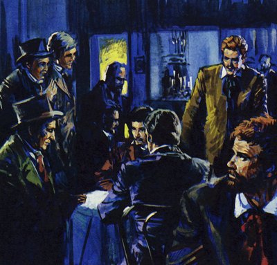Kavárna Guerbois se stala místem setkávání Renoirových přátel (barevná litografie) od Luis Arcas Brauner
