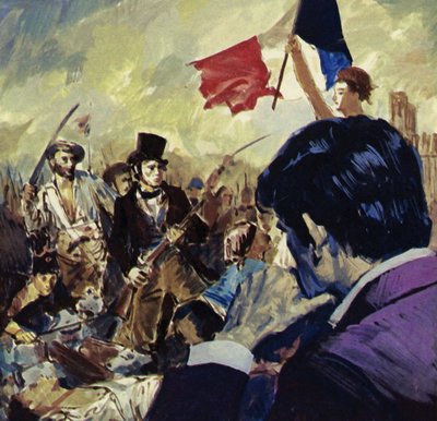 Francouzská revoluce inspirovala Eugena Delacroixe k namalování obrazu Svoboda, která vede francouzský lid (barevná litografie). od Luis Arcas Brauner