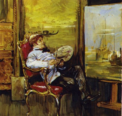 Turner sedící před jedním ze svých obrazů (barevná litografie) od Luis Arcas Brauner